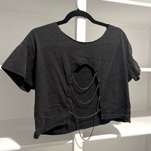 Chained Crop Top Distressed - Scoop Neck